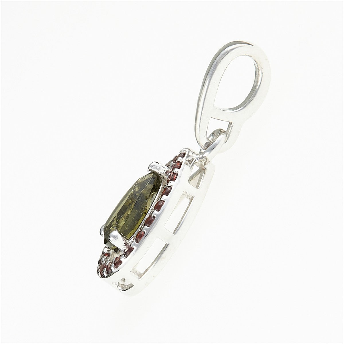 Silver pendant with moldavite and garnets 048G