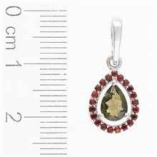 Silver pendant with moldavite and garnets 048G