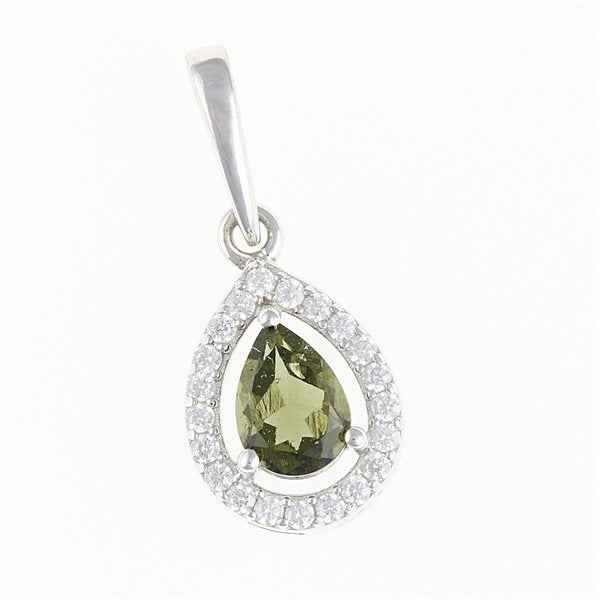 Silver pendant with moldavite and cubic zirconia 048Z