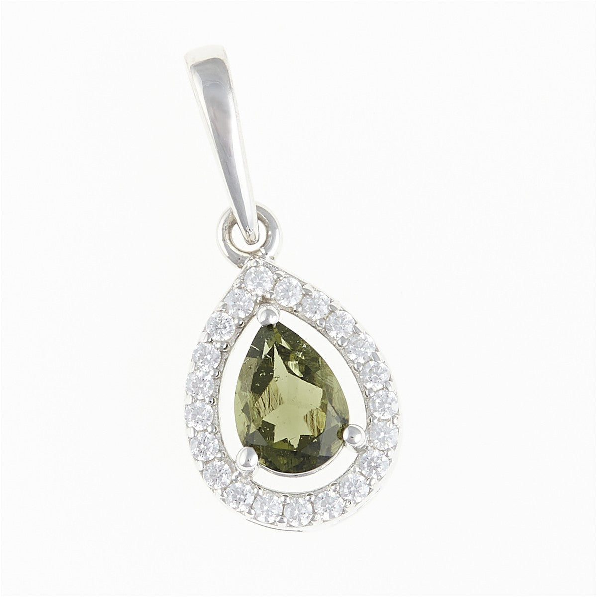 Silver pendant with moldavite and cubic zirconia 048Z