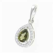 Silver pendant with moldavite and cubic zirconia 048Z