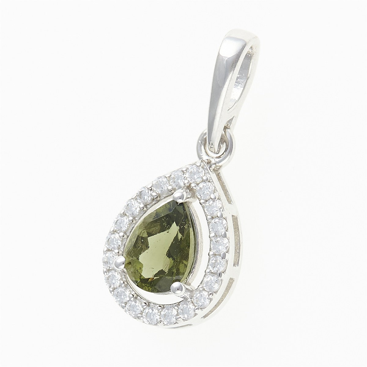 Silver pendant with moldavite and cubic zirconia 048Z