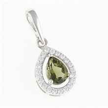 Silver pendant with moldavite and cubic zirconia 048Z