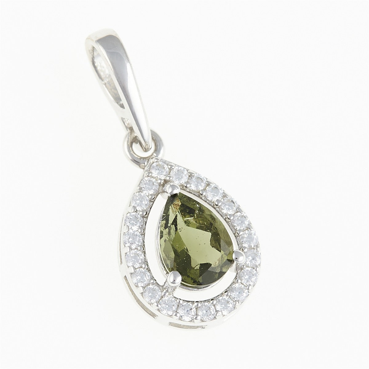 Silver pendant with moldavite and cubic zirconia 048Z