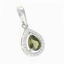 Silver pendant with moldavite and cubic zirconia 048Z