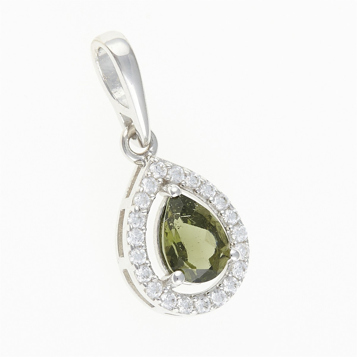 Silver pendant with moldavite and cubic zirconia 048Z