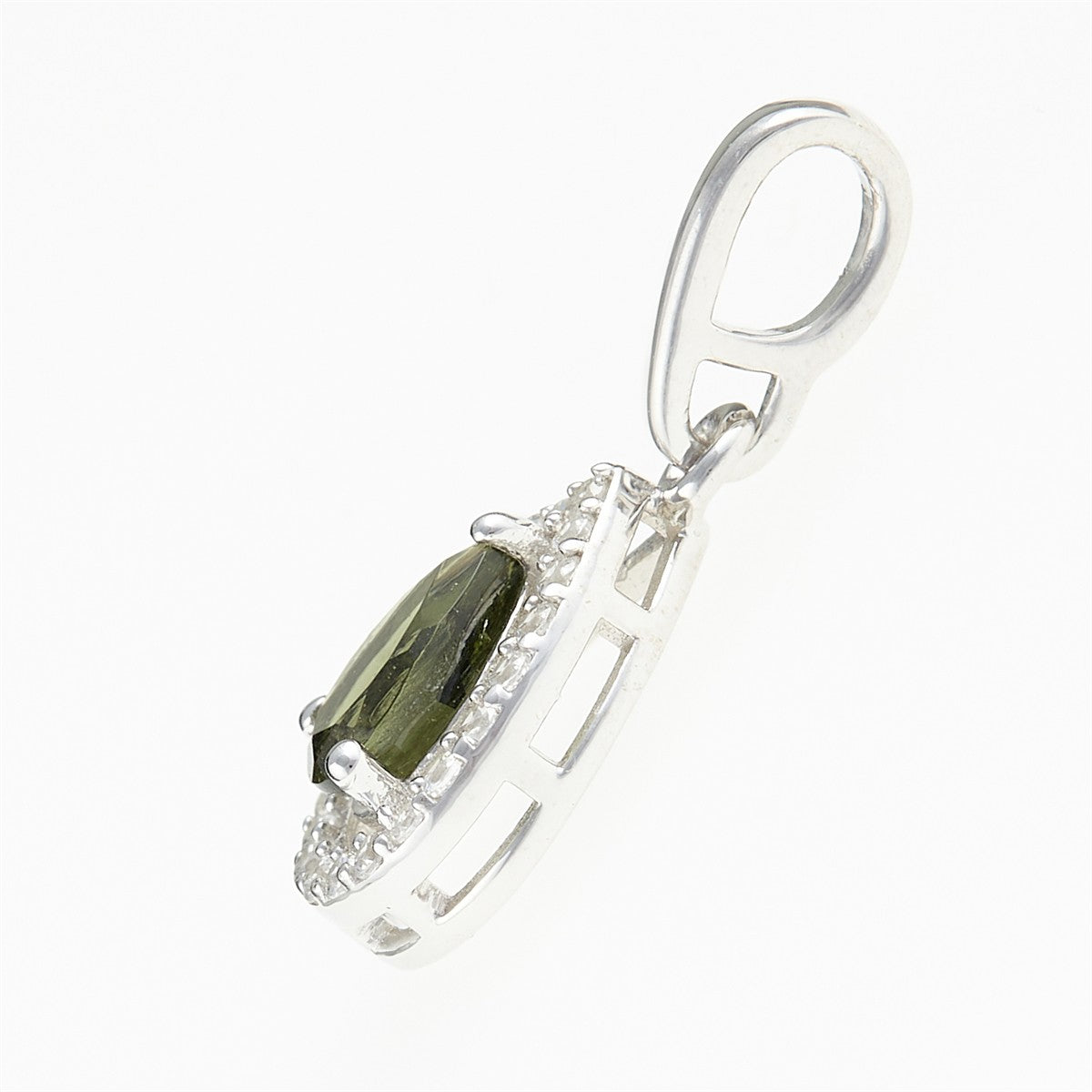 Silver pendant with moldavite and cubic zirconia 048Z