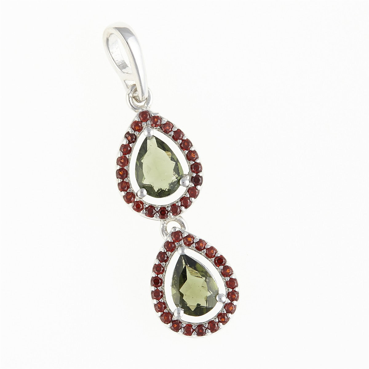 Silver pendant with moldavite and garnets 049G