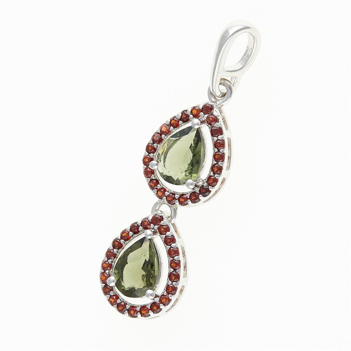 Silver pendant with moldavite and garnets 049G