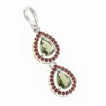 Silver pendant with moldavite and garnets 049G