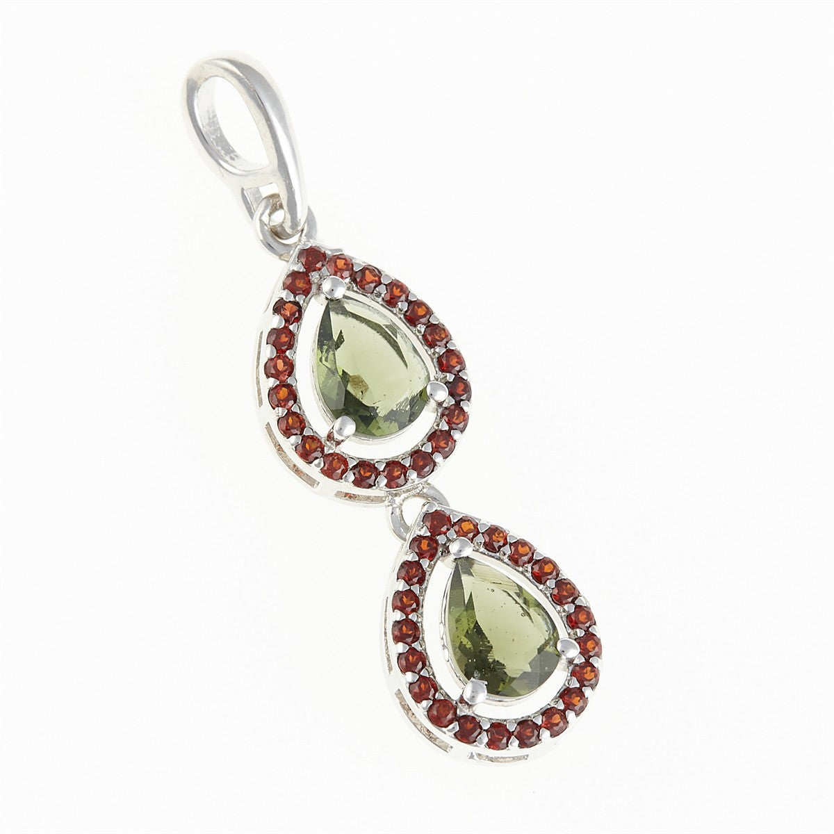 Silver pendant with moldavite and garnets 049G