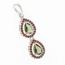 Silver pendant with moldavite and garnets 049G