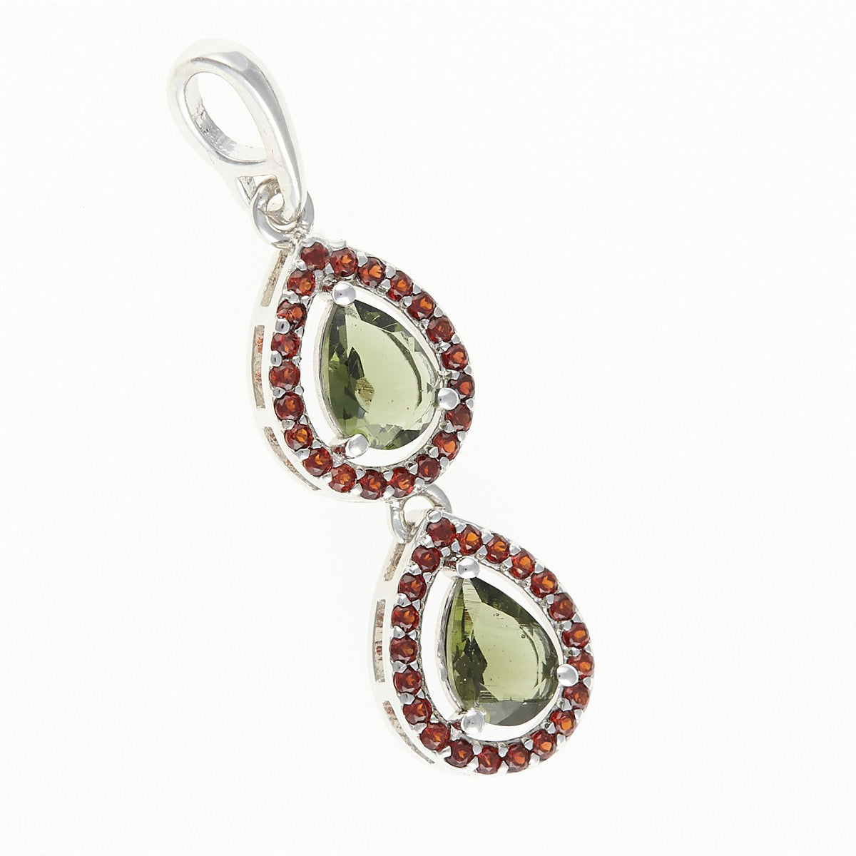 Silver pendant with moldavite and garnets 049G