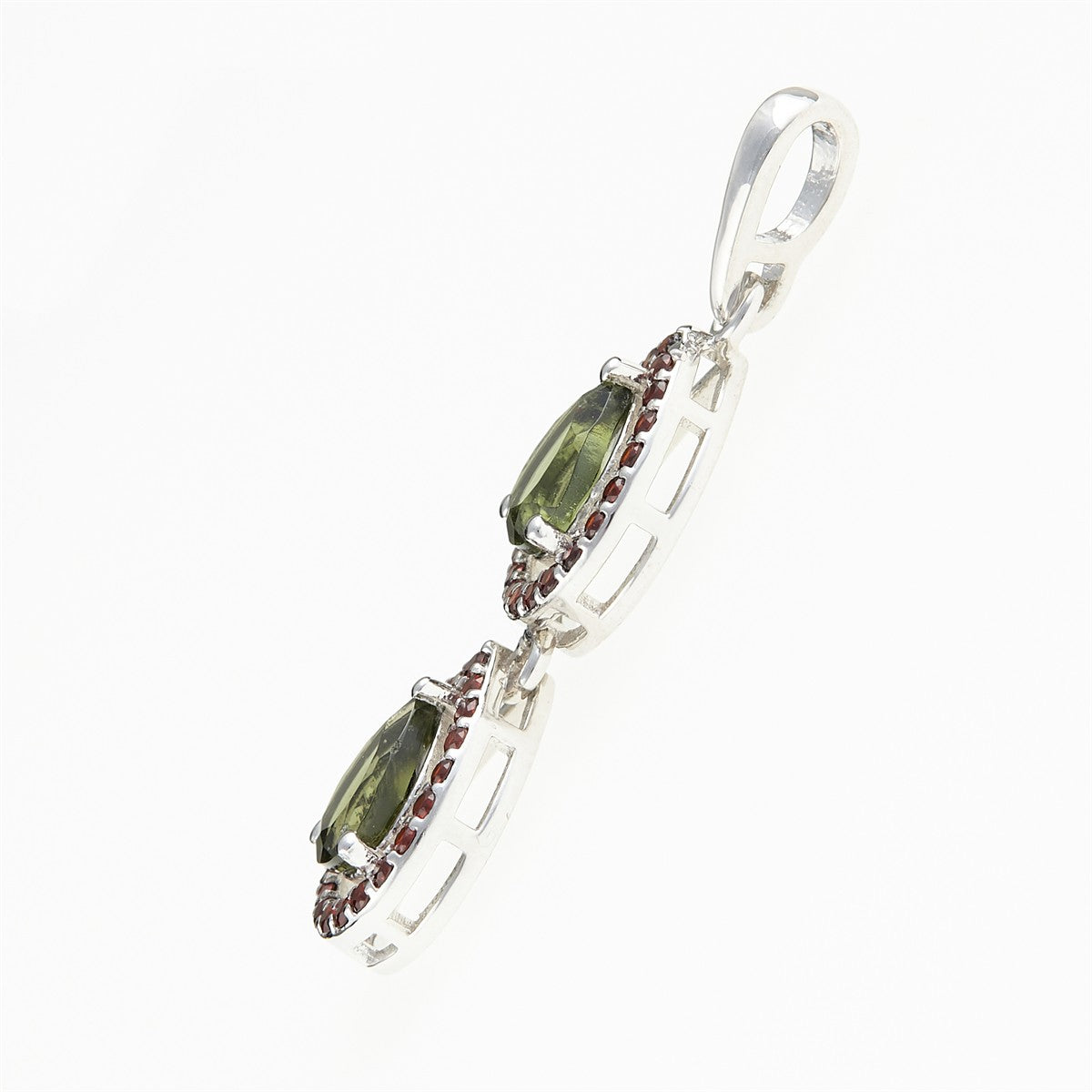 Silver pendant with moldavite and garnets 049G