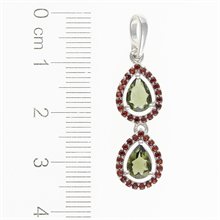 Silver pendant with moldavite and garnets 049G