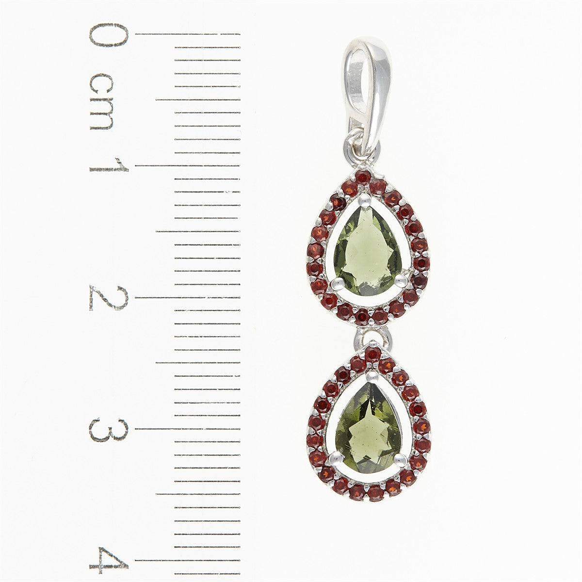 Silver pendant with moldavite and garnets 049G