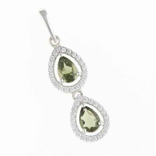 Silver pendant with moldavite and cubic zirconia 049Z
