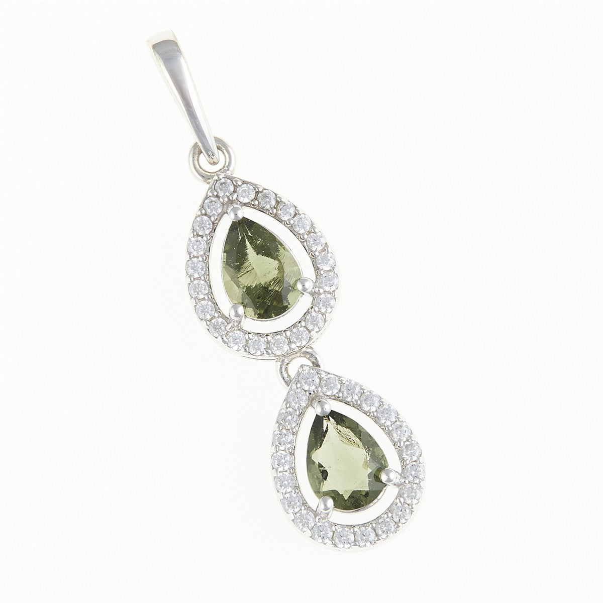 Silver pendant with moldavite and cubic zirconia 049Z
