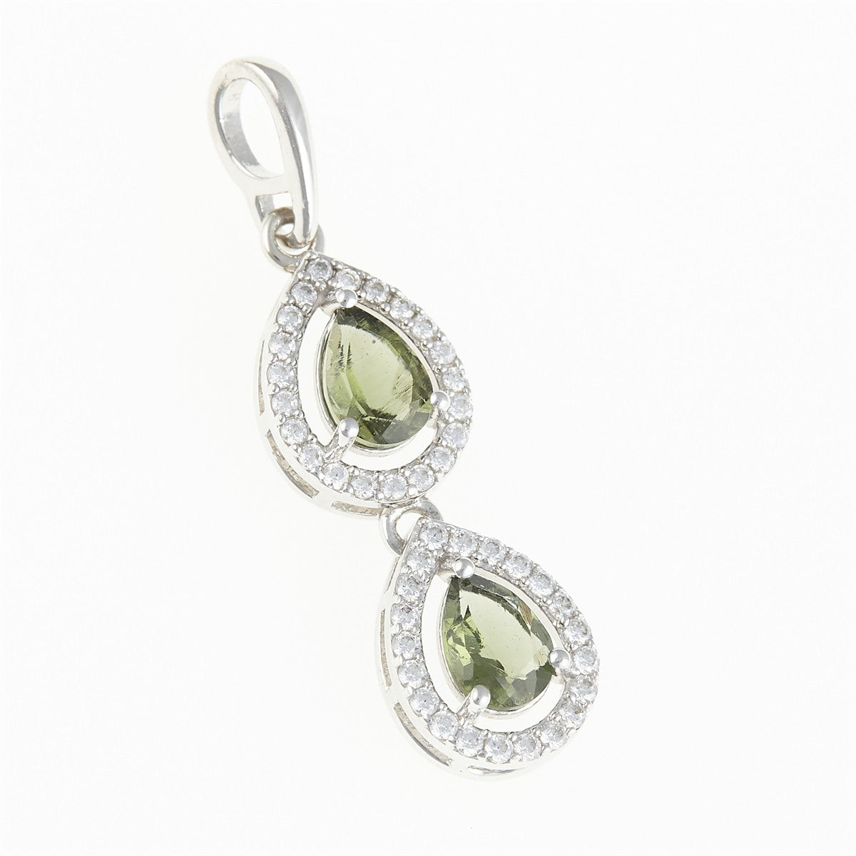 Silver pendant with moldavite and cubic zirconia 049Z