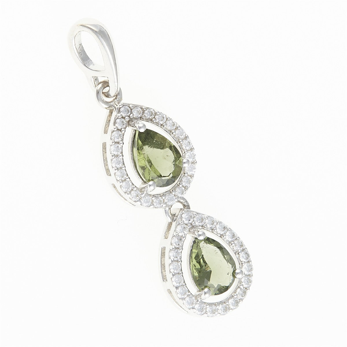 Silver pendant with moldavite and cubic zirconia 049Z