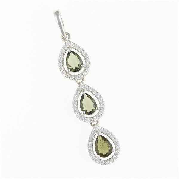 Silver pendant with moldavite and cubic zirconia 050Z