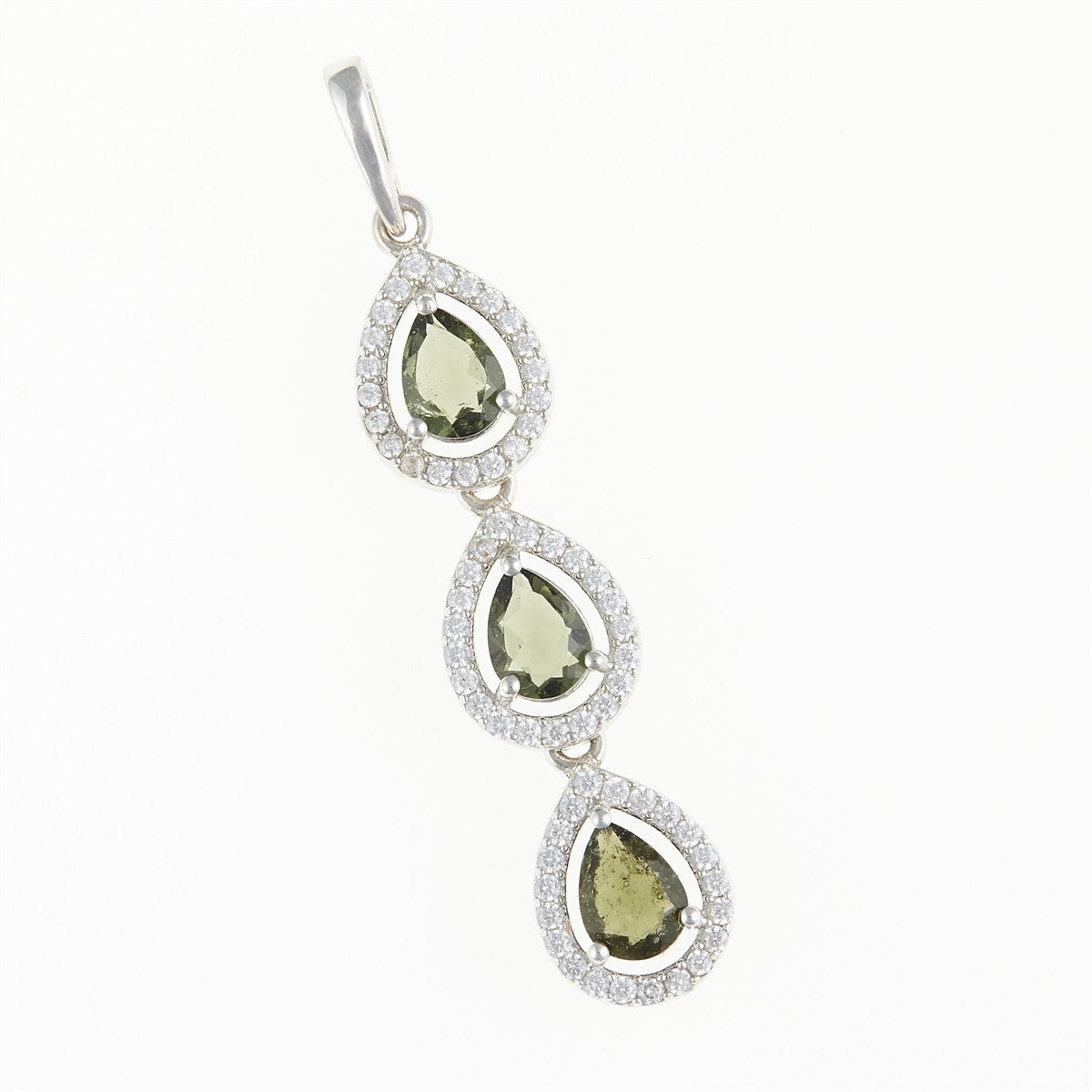 Silver pendant with moldavite and cubic zirconia 050Z