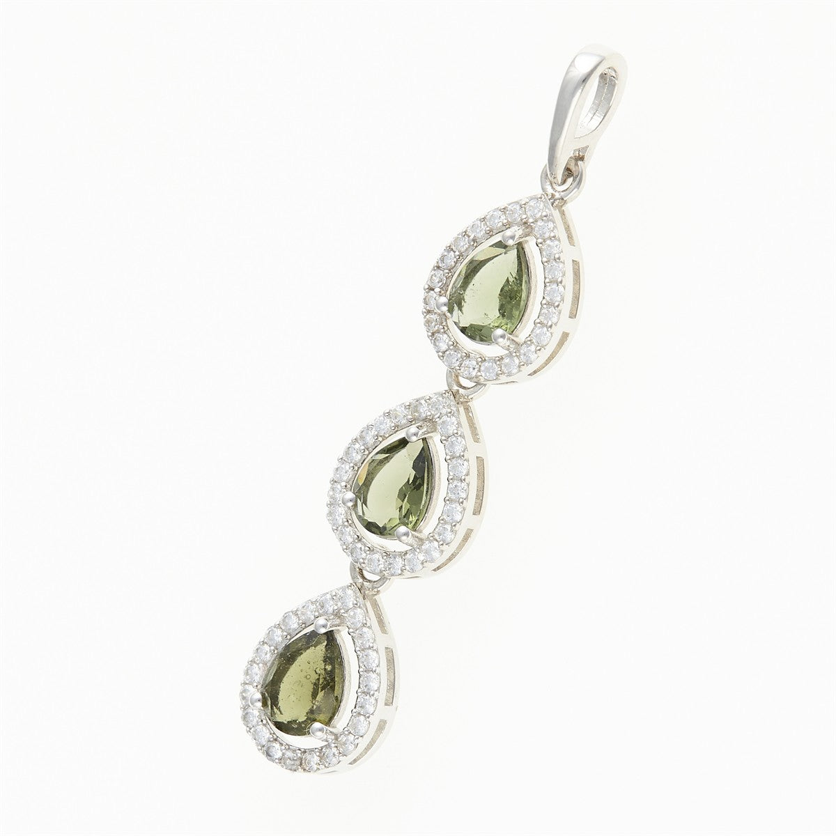 Silver pendant with moldavite and cubic zirconia 050Z