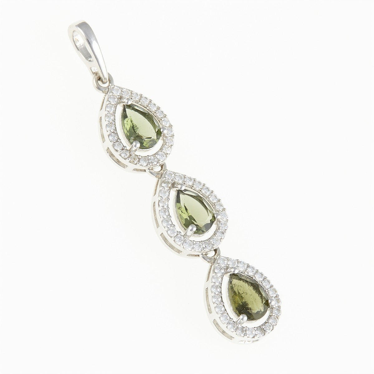 Silver pendant with moldavite and cubic zirconia 050Z