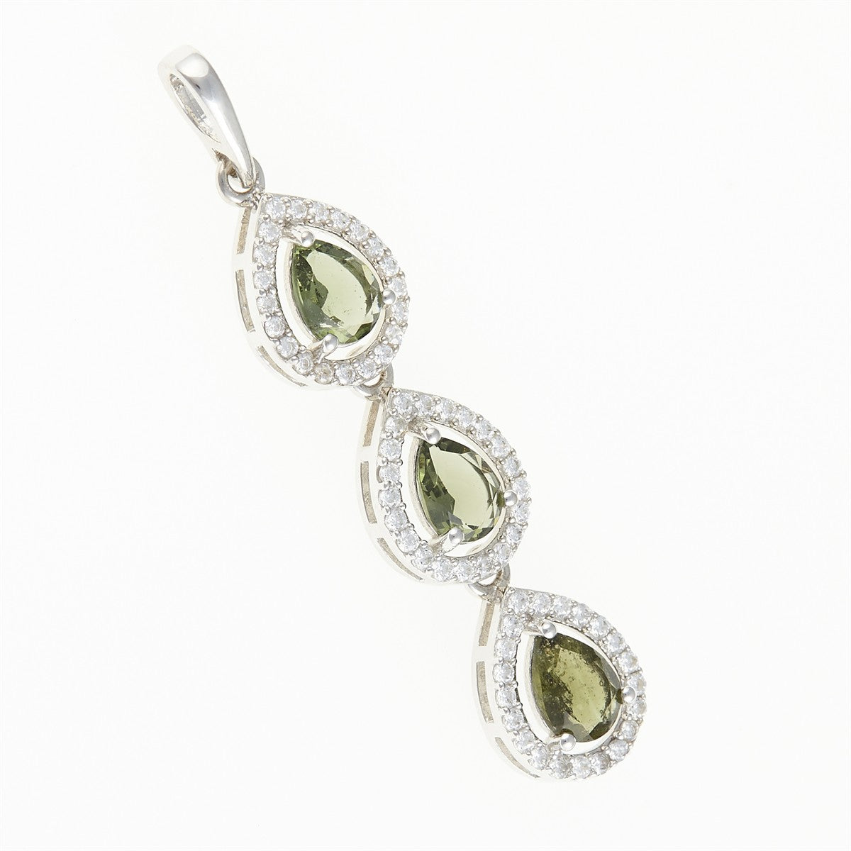 Silver pendant with moldavite and cubic zirconia 050Z