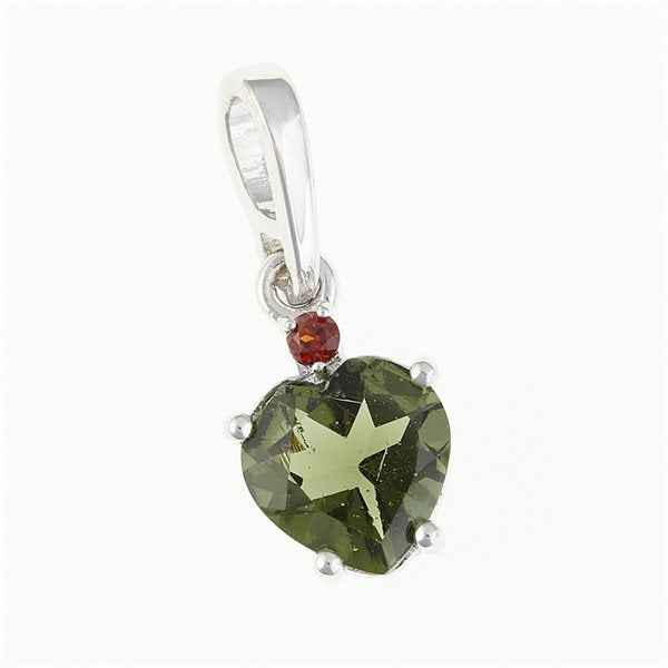 Silver pendant with moldavite and garnets - heart 110G