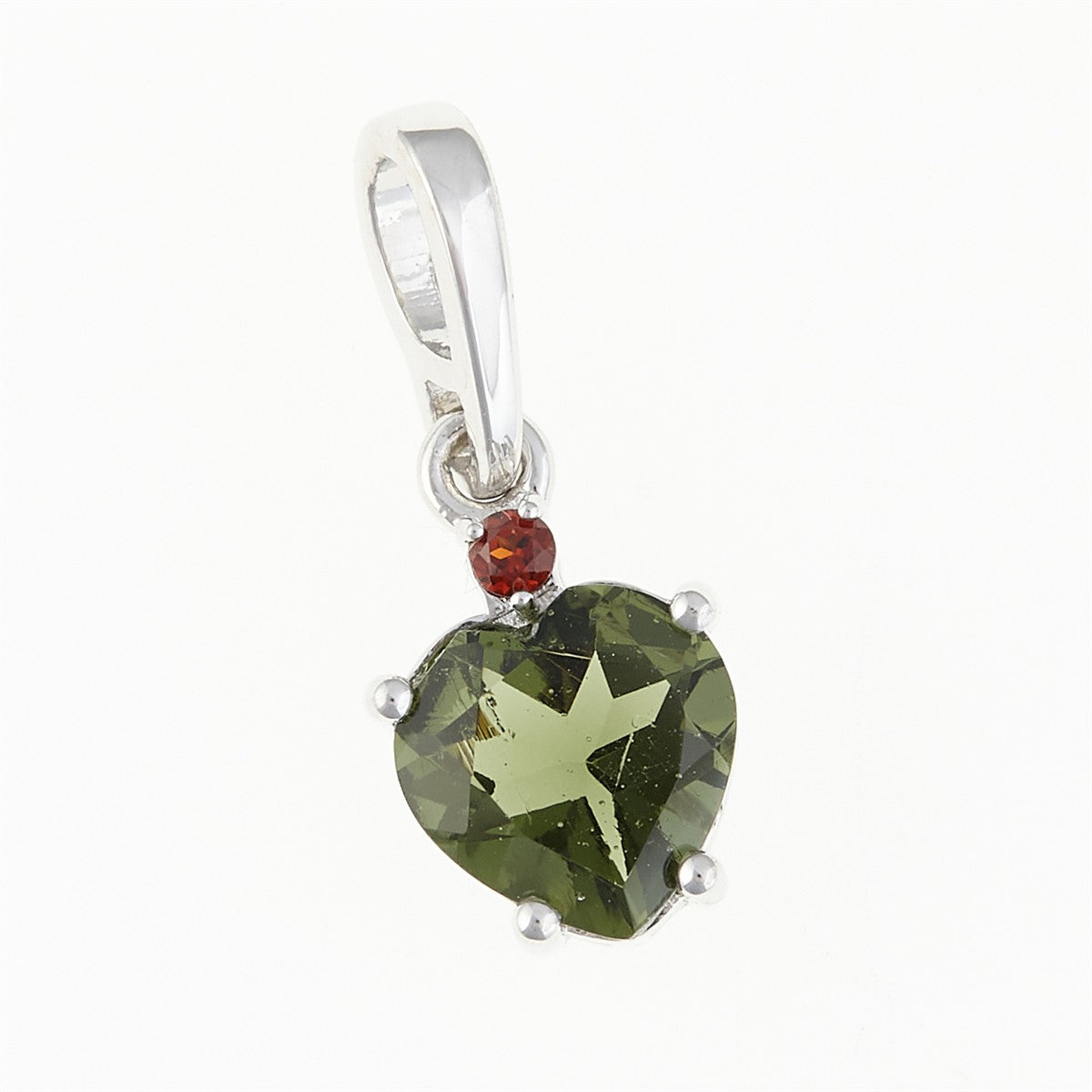 Silver pendant with moldavite and garnets - heart 110G