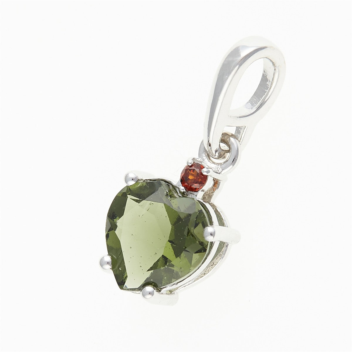 Silver pendant with moldavite and garnets - heart 110G
