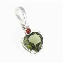Silver pendant with moldavite and garnets - heart 110G