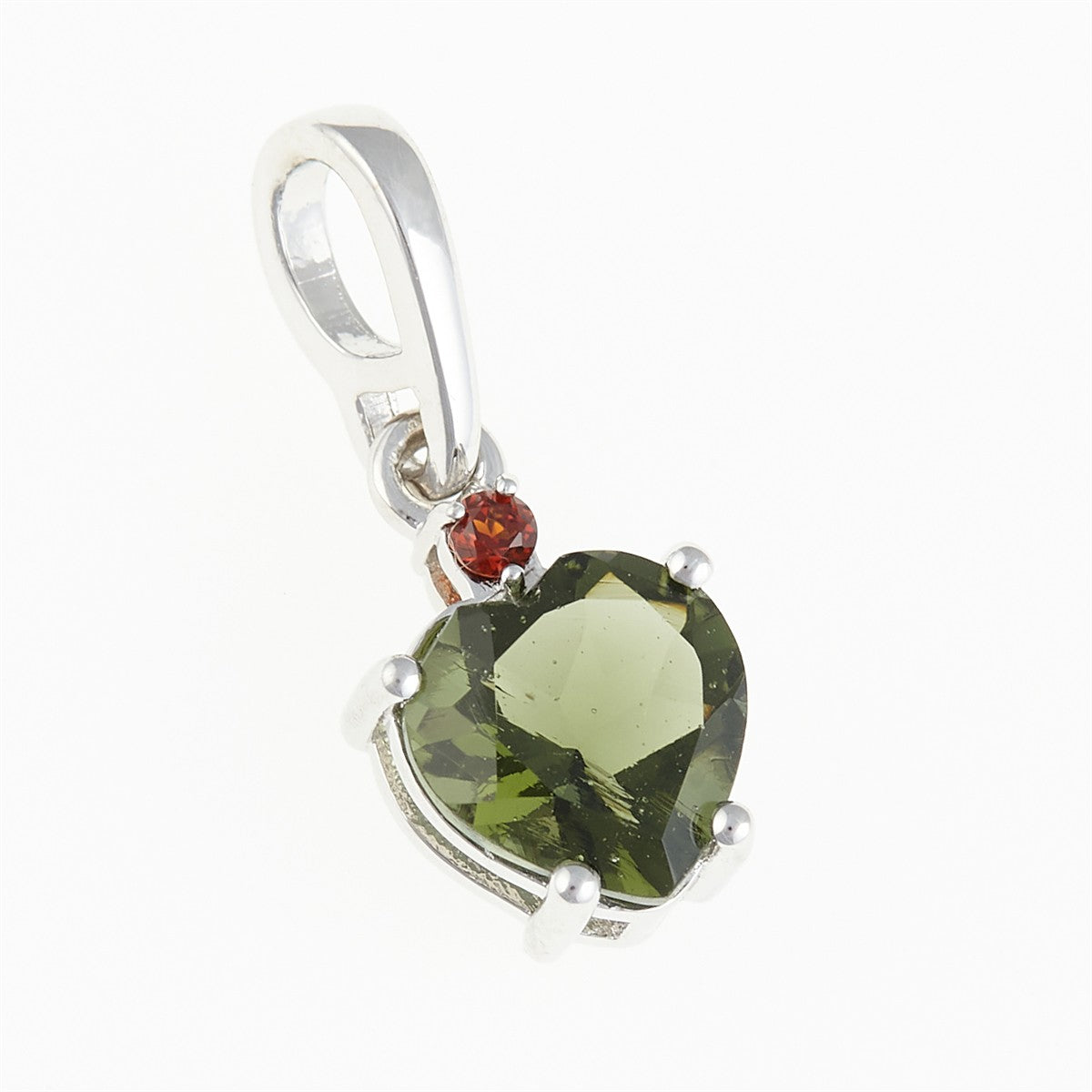 Silver pendant with moldavite and garnets - heart 110G