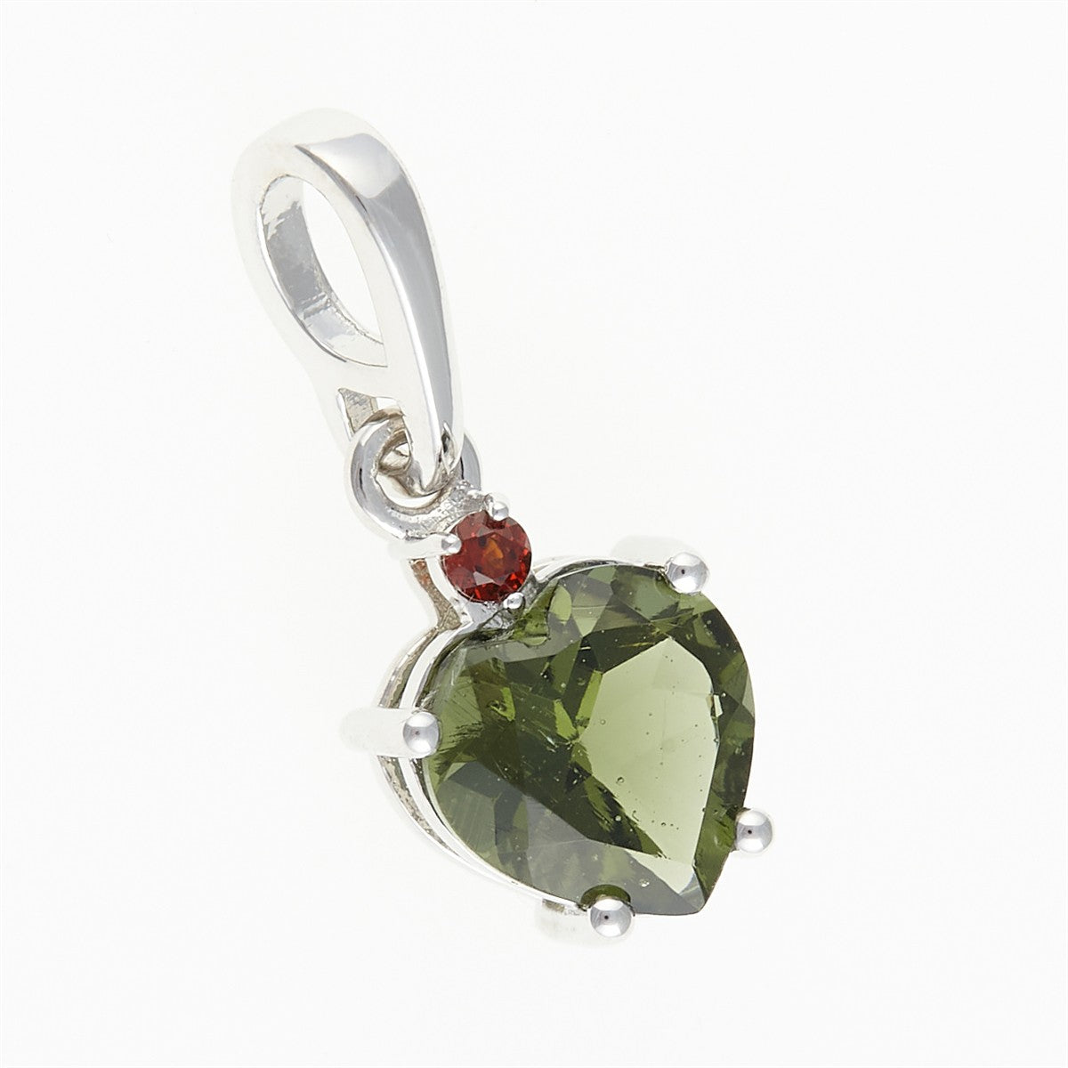 Silver pendant with moldavite and garnets - heart 110G