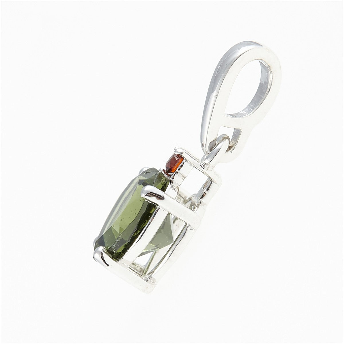 Silver pendant with moldavite and garnets - heart 110G