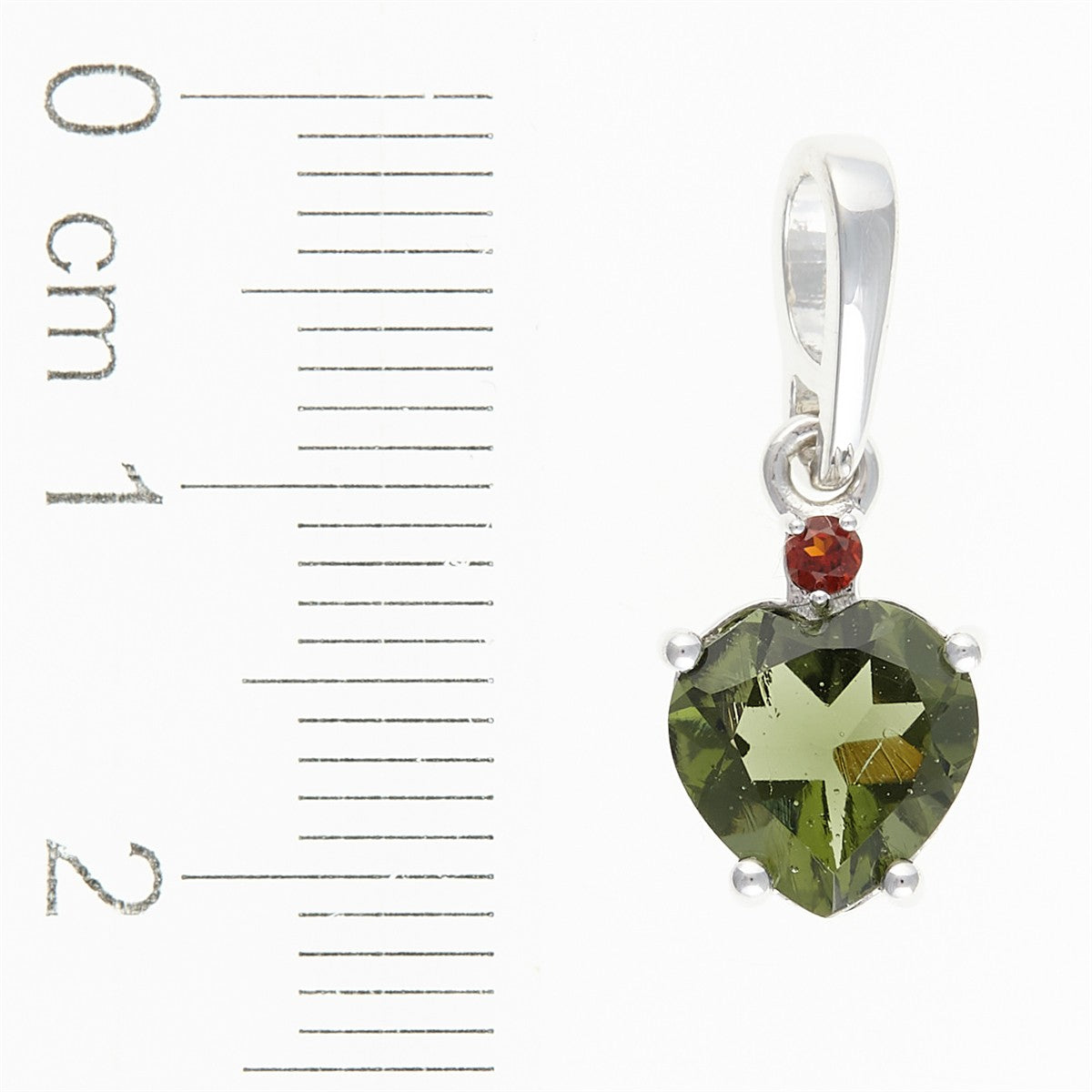 Silver pendant with moldavite and garnets - heart 110G