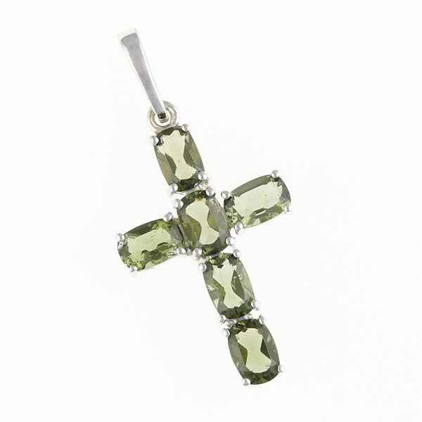 Silver pendant with moldavites - cross 145