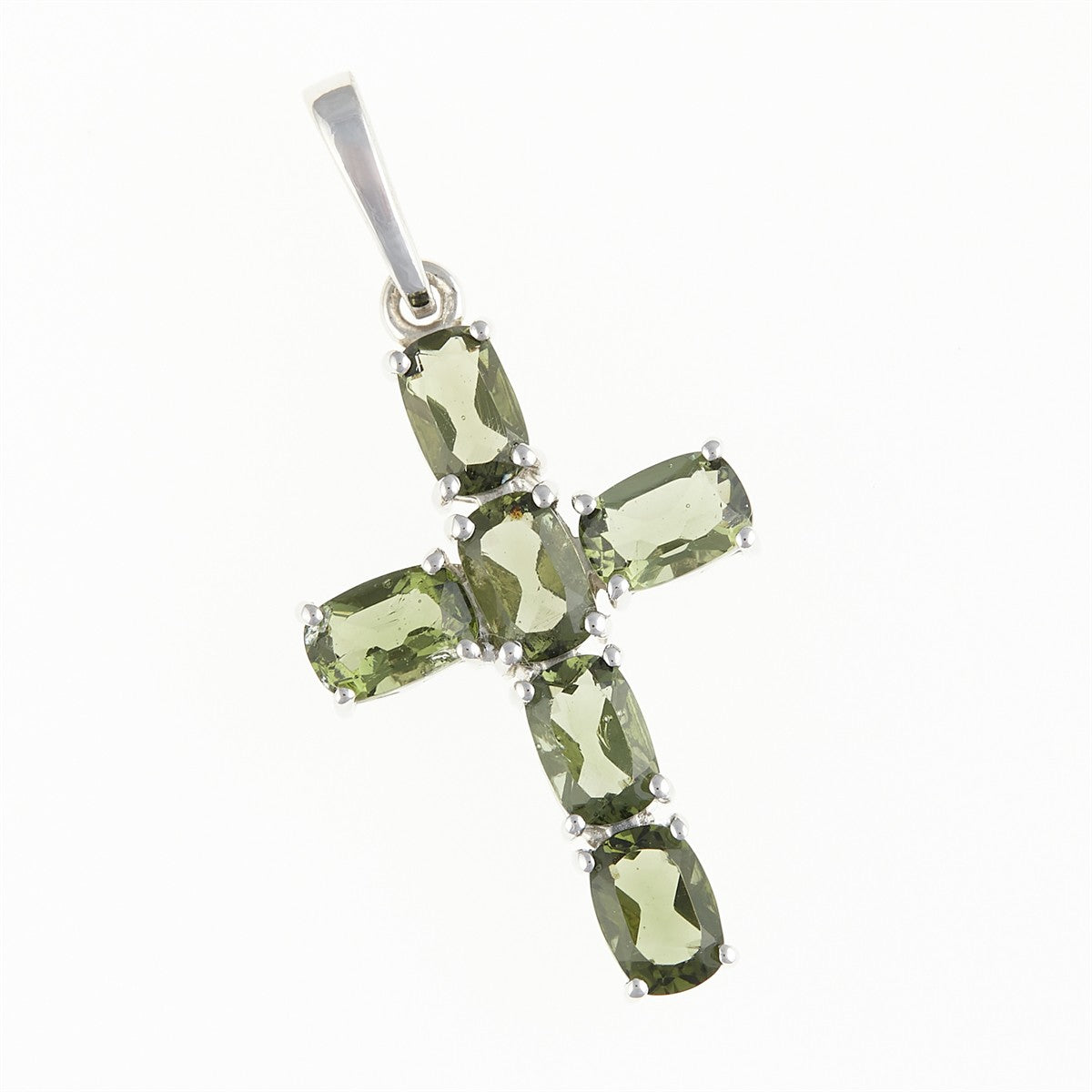 Silver pendant with moldavites - cross 145