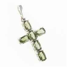 Silver pendant with moldavites - cross 145
