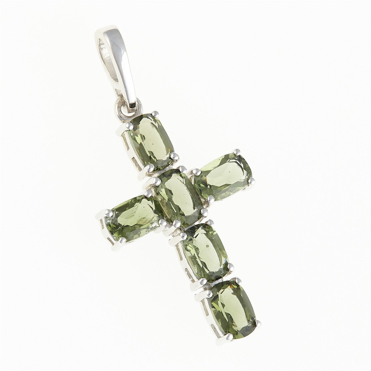 Silver pendant with moldavites - cross 145