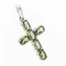 Silver pendant with moldavites - cross 145
