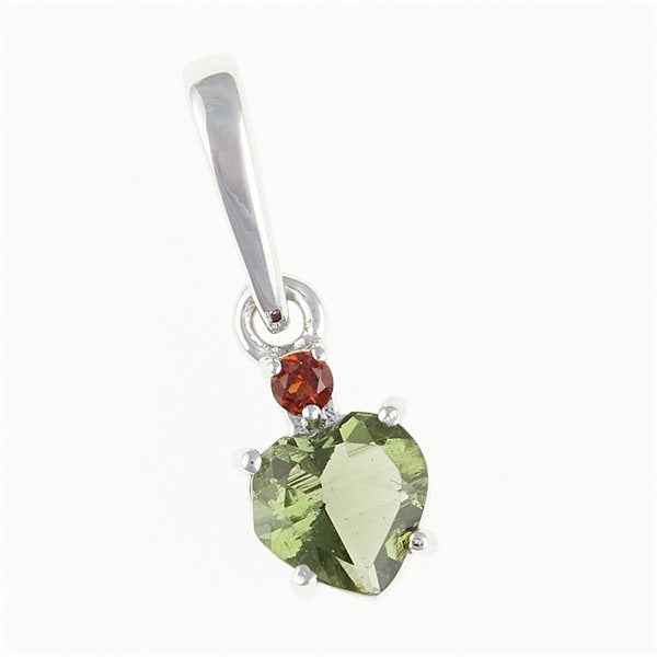 Silver pendant with moldavite and garnets - heart 150G