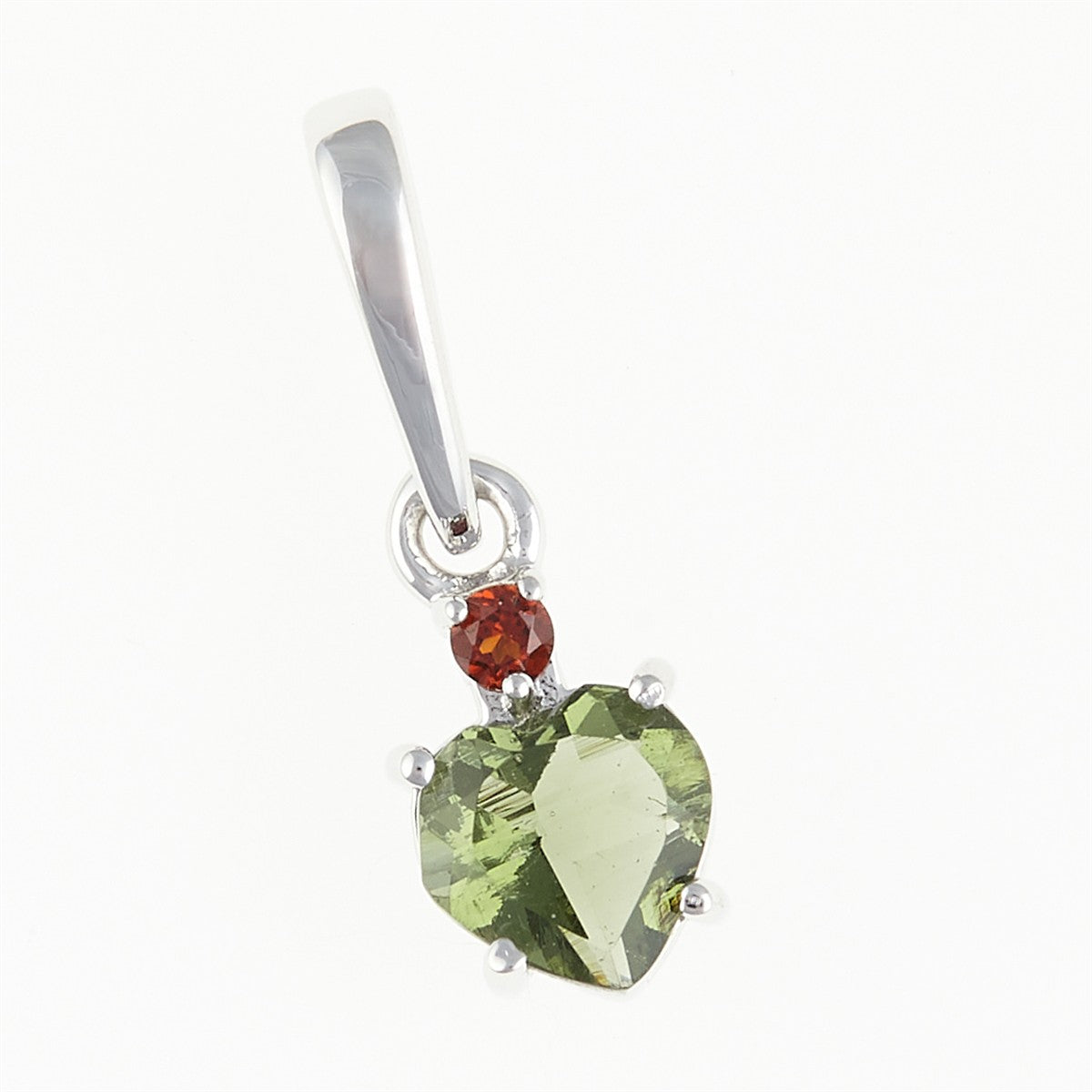 Silver pendant with moldavite and garnets - heart 150G