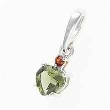 Silver pendant with moldavite and garnets - heart 150G