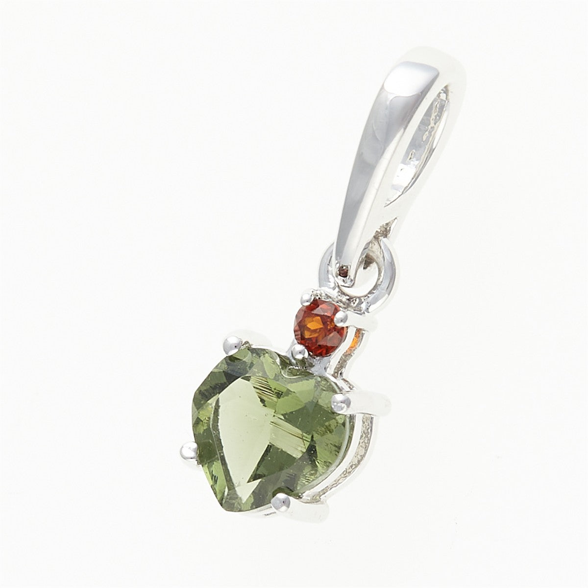 Silver pendant with moldavite and garnets - heart 150G