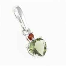 Silver pendant with moldavite and garnets - heart 150G