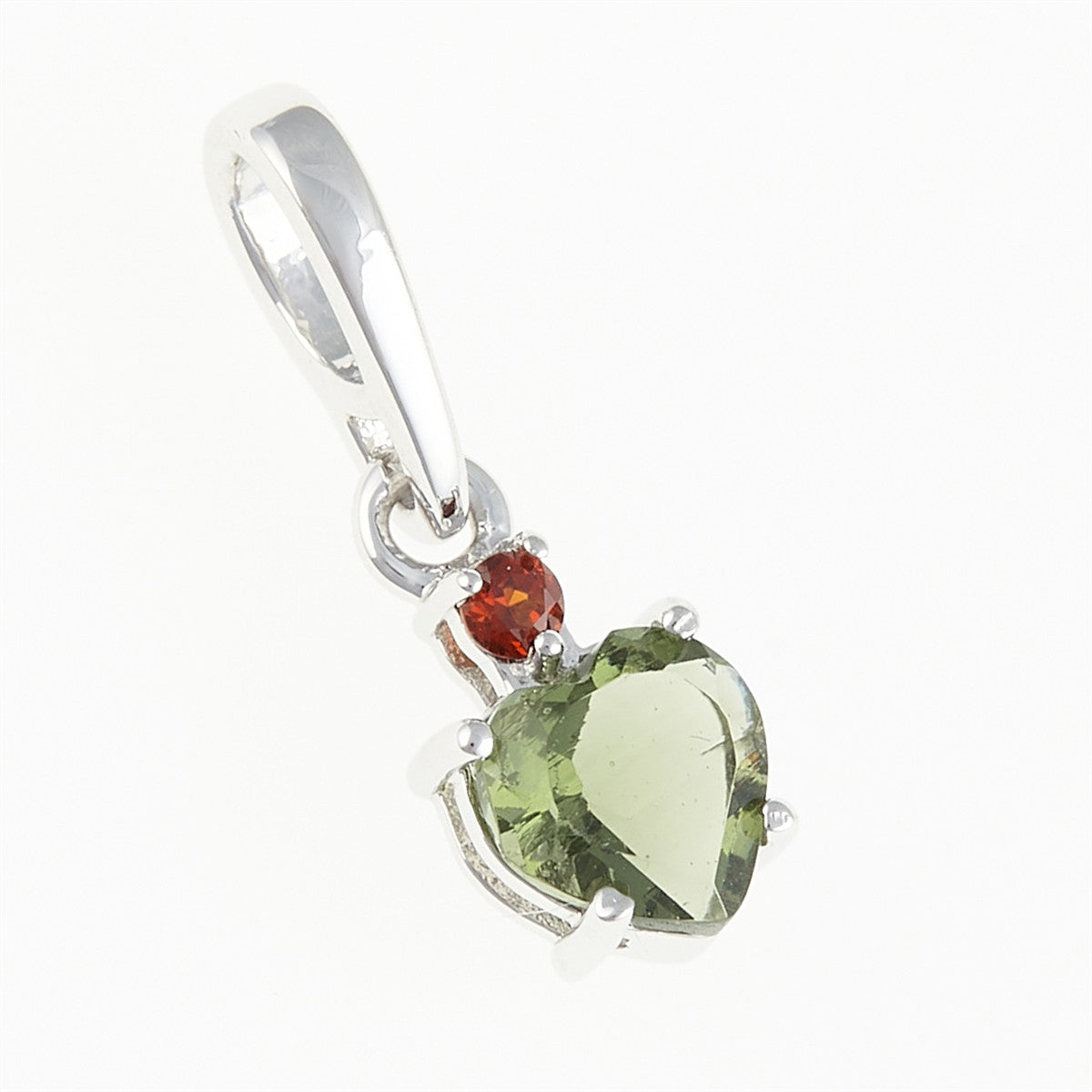 Silver pendant with moldavite and garnets - heart 150G