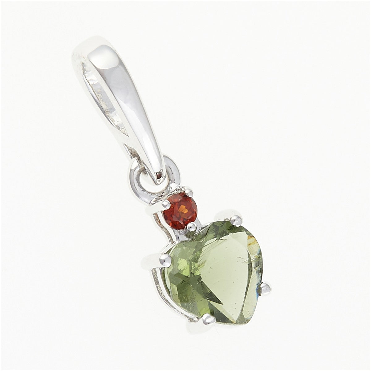 Silver pendant with moldavite and garnets - heart 150G