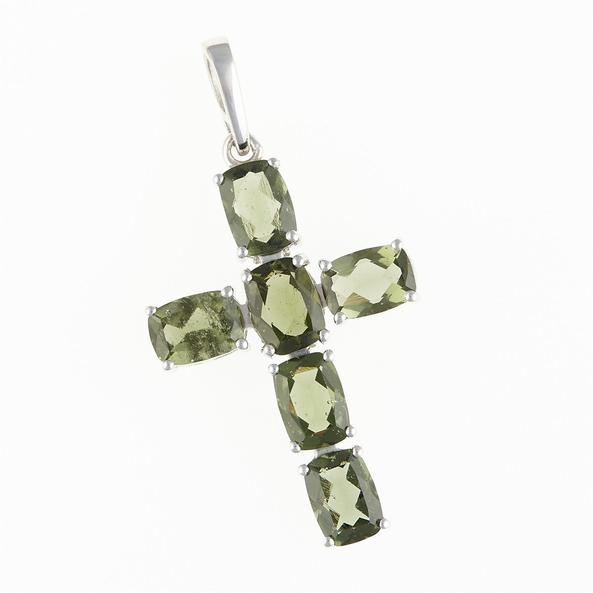 Silver pendant with moldavites - cross 158